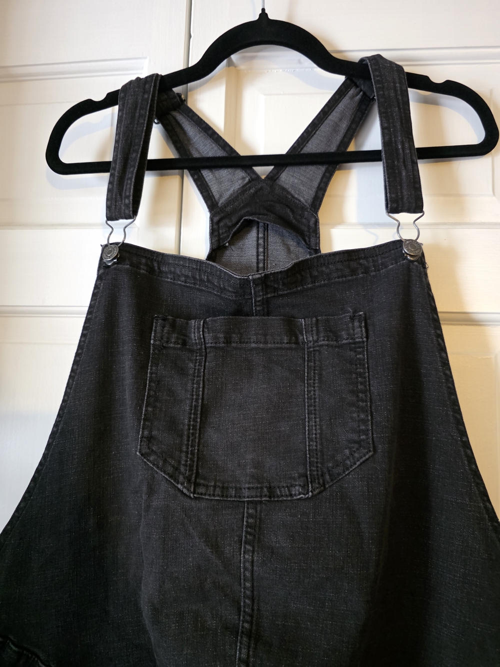 NWT Sonoma Maternity Black Denim Overalls XL Adjustable Bib Straight Leg - Picture 3 of 7